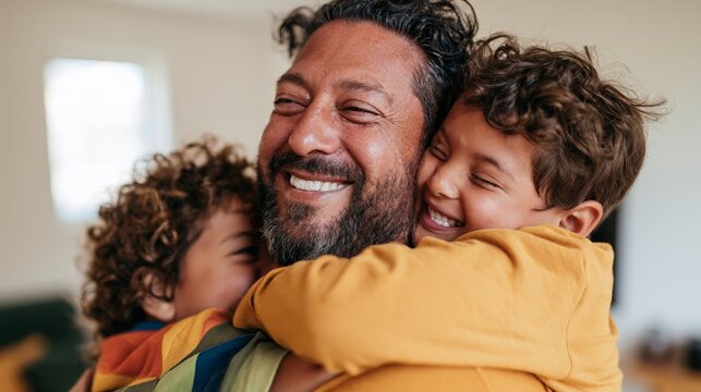 Happy Family Moment with Man and Two Children