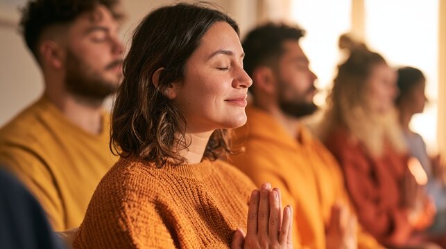Woman in Orange Jumper Leading Meditation Circle