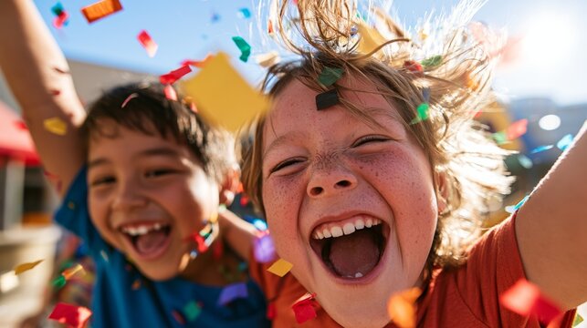 Two Children Celebrating with Confetti