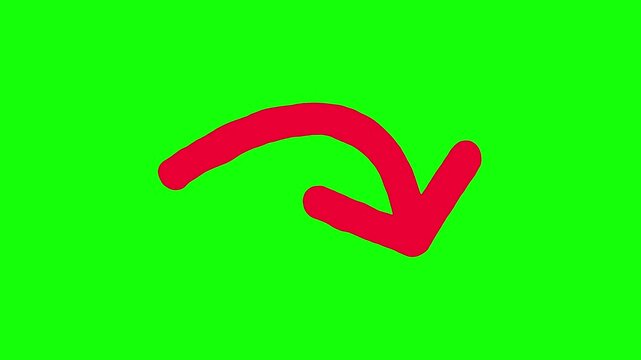 Red Hand Drawn Curved Arrow Accent Green Screen 4K Motion Graphic Overlay.