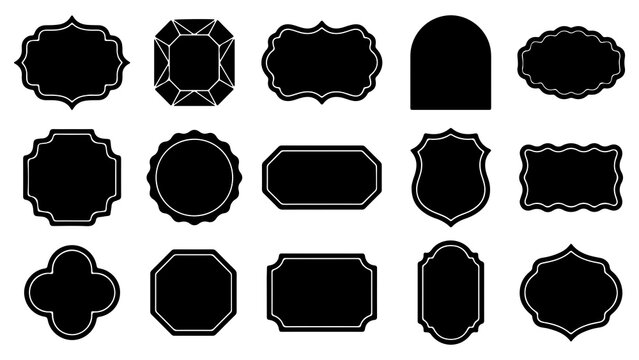 A comprehensive collection of fifteen decorative vintage frames and classic badge shapes isolated on a clean white background for graphic design