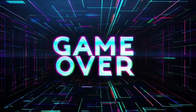 3d rendering game over text with screen effects of technological glitches