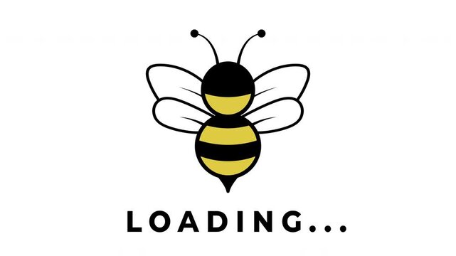 Cute bee loading indicator with flapping wings animation. Ideal for eco-friendly websites, honey production mobile apps, nature-themed buffering screens, organic brand interfaces.
