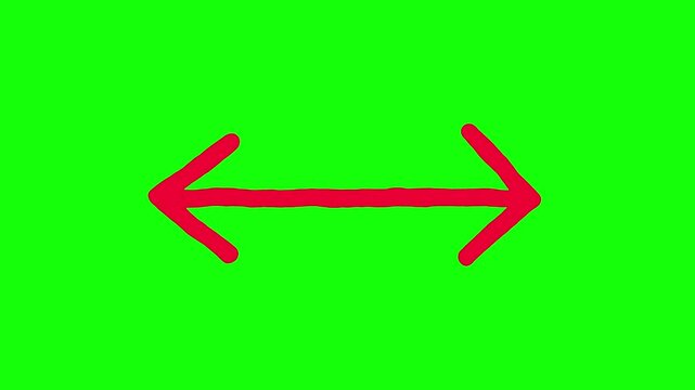 Red Hand Drawn Double Headed Arrow Green Screen 4K Motion Graphic Overlay.