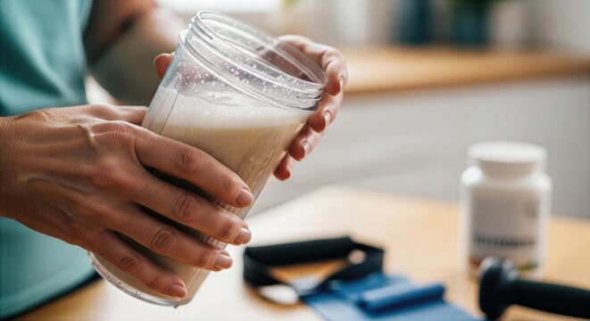 Close-up wellness scene with water droplets, skin texture and shaker drink, focused on healthy aging, recovery support and practical self care.