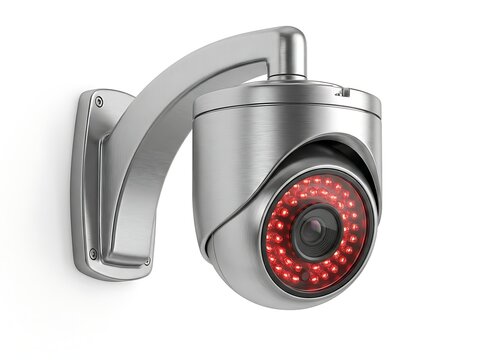 Silver PTZ Dome Security Camera with Red Infrared Night Vision LEDs