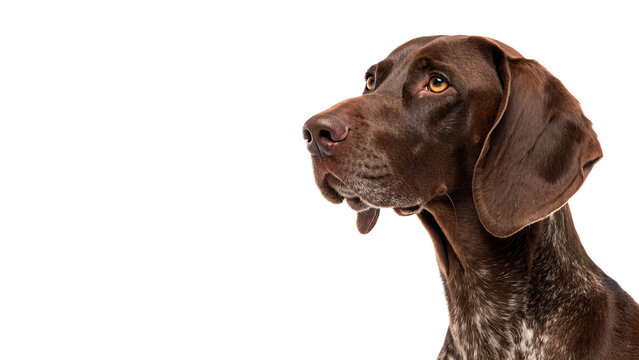 Detailed profile portrait of a brown pointing hunting dog canine pet isolated on transparent background