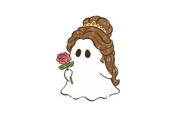  Elegant Royal Ghost Princess Holding Red Rose Flower with Brown Hair for Sublimation Design © Lemon