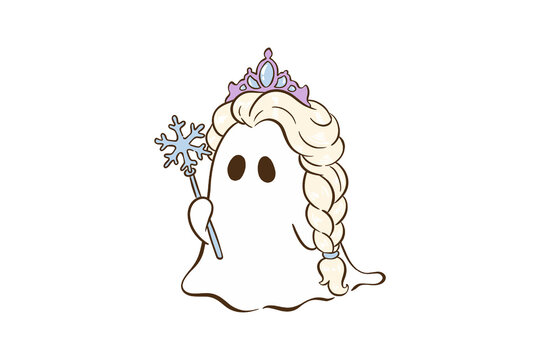 Magical Ice Queen Ghost Princess with Snowflake Wand and Braided Hair Sublimation Design