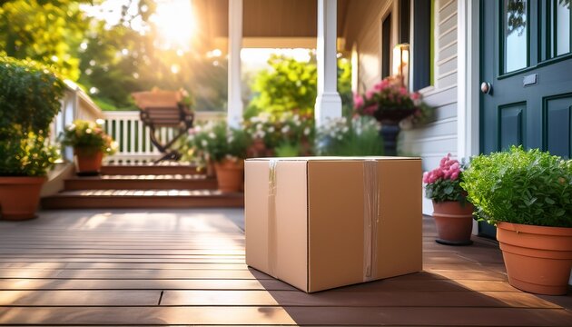 ecommerce shipping box on porch mockup design