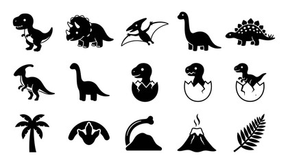 Dinosaurs and Prehistoric Elements Vector Icons Set Including Various Species and Jurassic Era Symbols © Arzuman