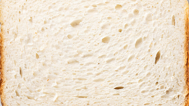 Close up macro view of a single fresh white bread slice texture