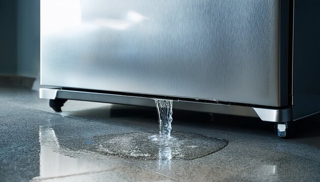stainless steel refrigerator leaking water on floor