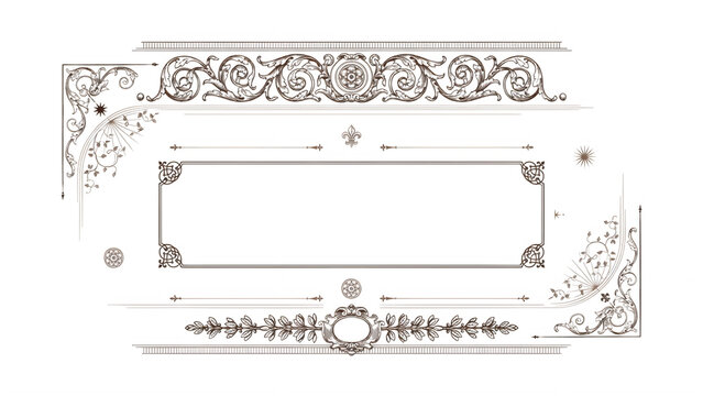 Vintage ornamental frame with decorative floral elements and filigree borders isolated on transparent background
