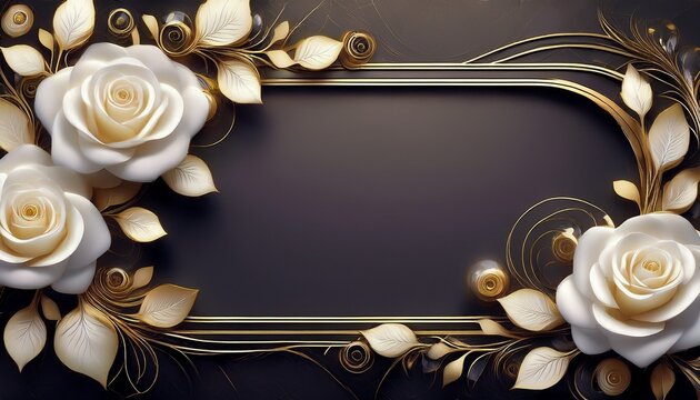 luxury memorial floral frame with white roses and gold border