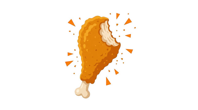 Crispy fried chicken leg with a bite taken out, vector illustration isolated on transparent background