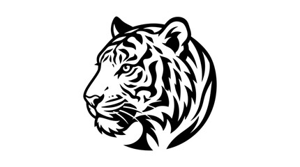 Fototapeta premium Majestic tiger head profile black line illustration
