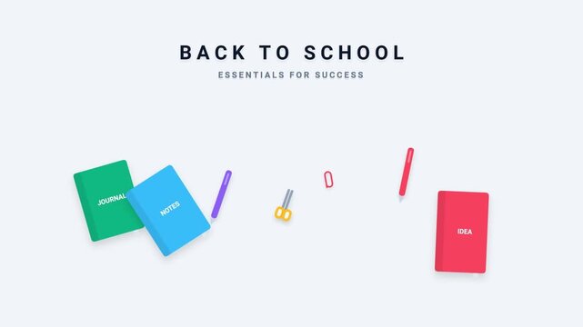 Back to school stationery items with colorful notebooks and office supplies