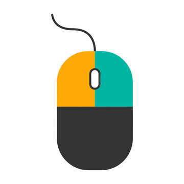 Colorful Computer Mouse Icon With Wire On White Background