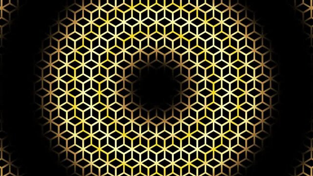Abstract glowing golden hexagonal honeycomb geometric grid pattern expanding seamlessly on a dark background loop 4k video