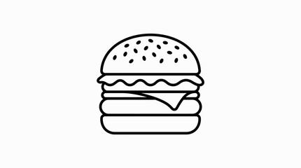 Fototapeta premium Hamburger outline drawing presented as a simple black and white vector icon on a plain surface.