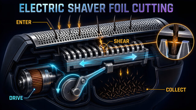Electric Shaver Foil Cutting Educational Infographic