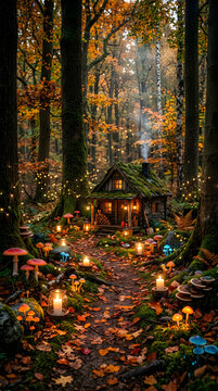 Enchanted forest cottage scene celebrating a magical holi day experience