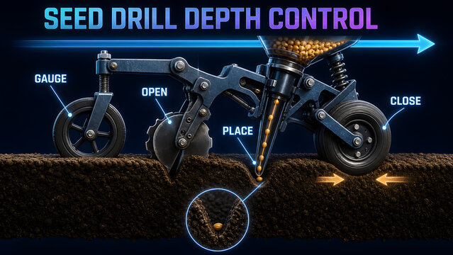 Seed Drill Depth Control Educational Infographic