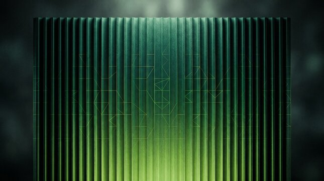 Abstract green gradient background with vertical lines and ribbed texture. Modern emerald and lime green pattern with soft light effects. Minimalist geometric backdrop for digital marketing. 