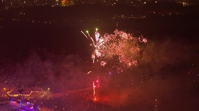 New Years fireworks display on the beach in Gdansk Brzezno, Poland