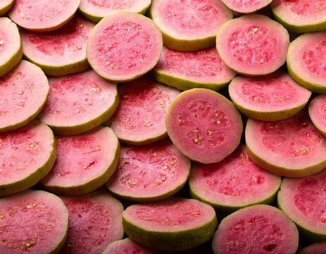 slices of pink guava as background