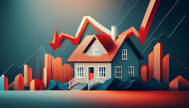 housing market decline concept with falling property values and economic downturn
