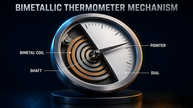 Bimetallic Thermometer Mechanism Educational Infographic Process