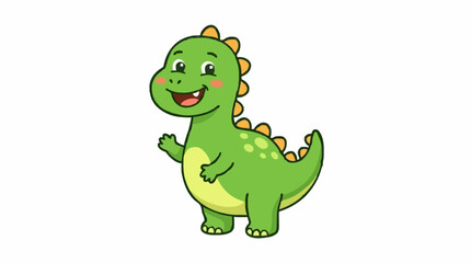 Obraz premium Cute green dinosaur with friendly smile, cartoon dino character, flat vector illustration, clean bold outlines, child-friendly design, isolated on white background.
