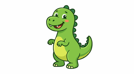 Fototapeta premium Cute green dinosaur with friendly smile, cartoon dino character, flat vector illustration, clean bold outlines, child-friendly design, isolated on white background.