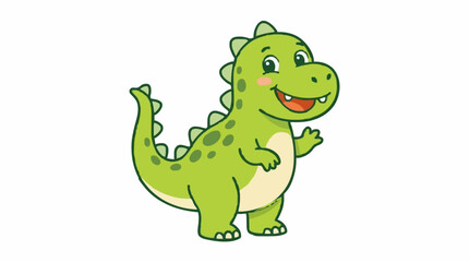 Fototapeta premium Cute green dinosaur with friendly smile, cartoon dino character, flat vector illustration, clean bold outlines, child-friendly design, isolated on white background.