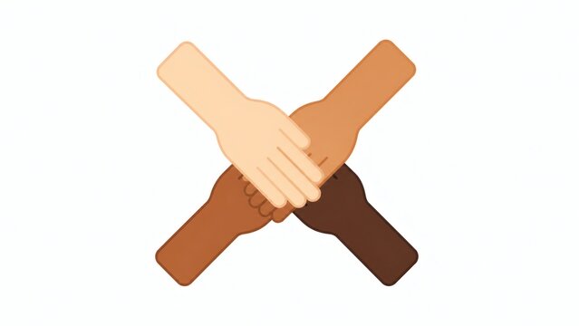 Flat vector illustration of diverse hands stacked together symbolizing unity and cooperation