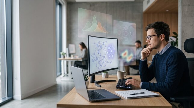Data scientist analyzing predict