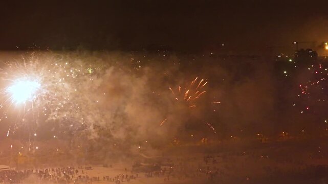 New Years fireworks display on the beach in Gdansk Brzezno, Poland