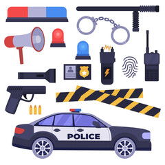 Police Equipment Set with Patrol Car and Security Tools © Maria Bobrova