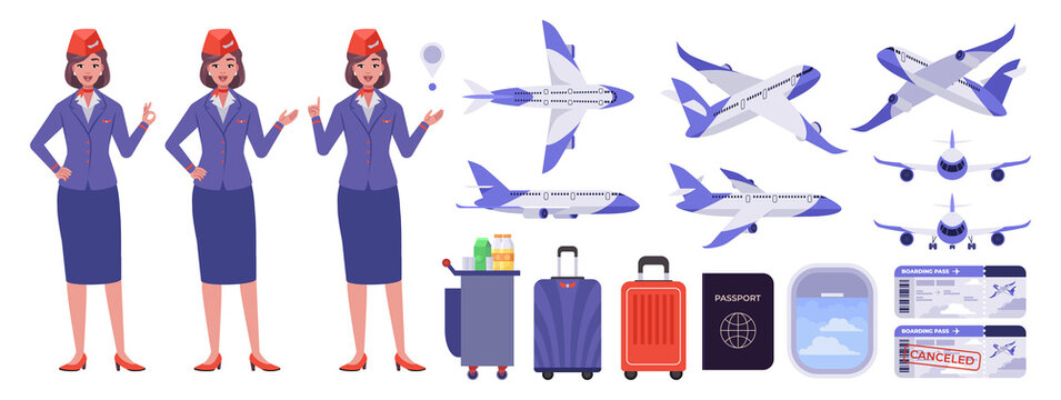 Aviation Travel Set with Flight Attendants and Airplanes