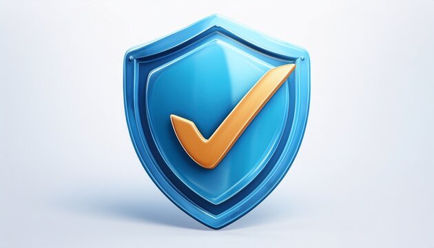 light blue 3d shield with check mark isolated on white background for secure and safety concept