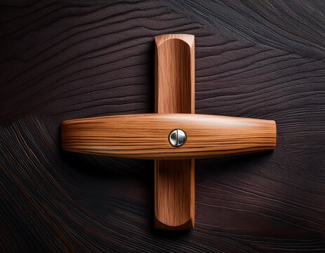 wooden door handle on dark textured background top down minimalist view of handcrafted furniture hardware concept