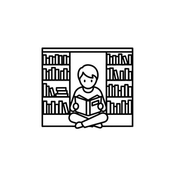 Person Reading Book in Library Icon