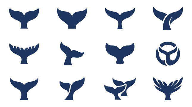 Blue whale tail silhouette icon set on white background