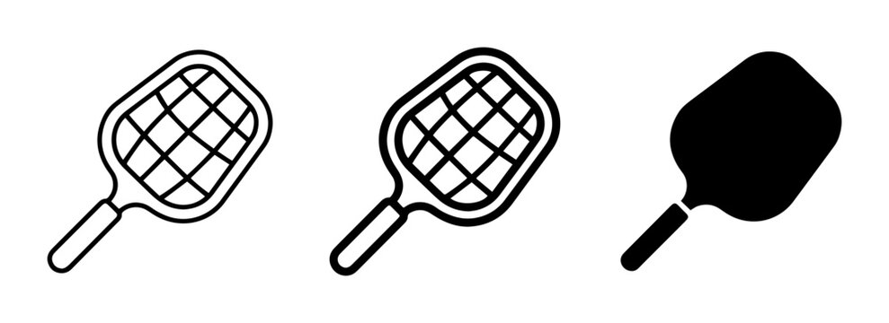 Fly Swatter Icons, Simple Line Art and Solid Silhouette, Pest Control Tools