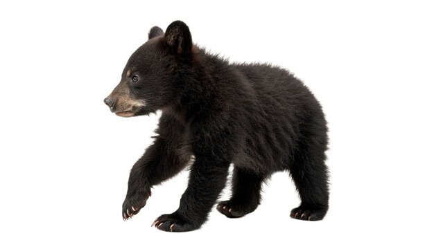 Wild fluffy brown grizzly bear cub standing looking away wildlife predator animal isolated on transparent background