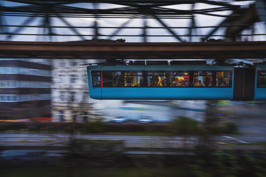 Wuppertal bey night - fast suspension railway, North Rhine-Westphalia, Germany