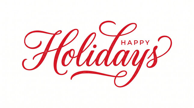 Handwritten happy holidays greeting with elegant cursive script in red