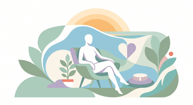 Mental Health Therapy and Mindful Relaxation in Armchair Flat Vector Illustration